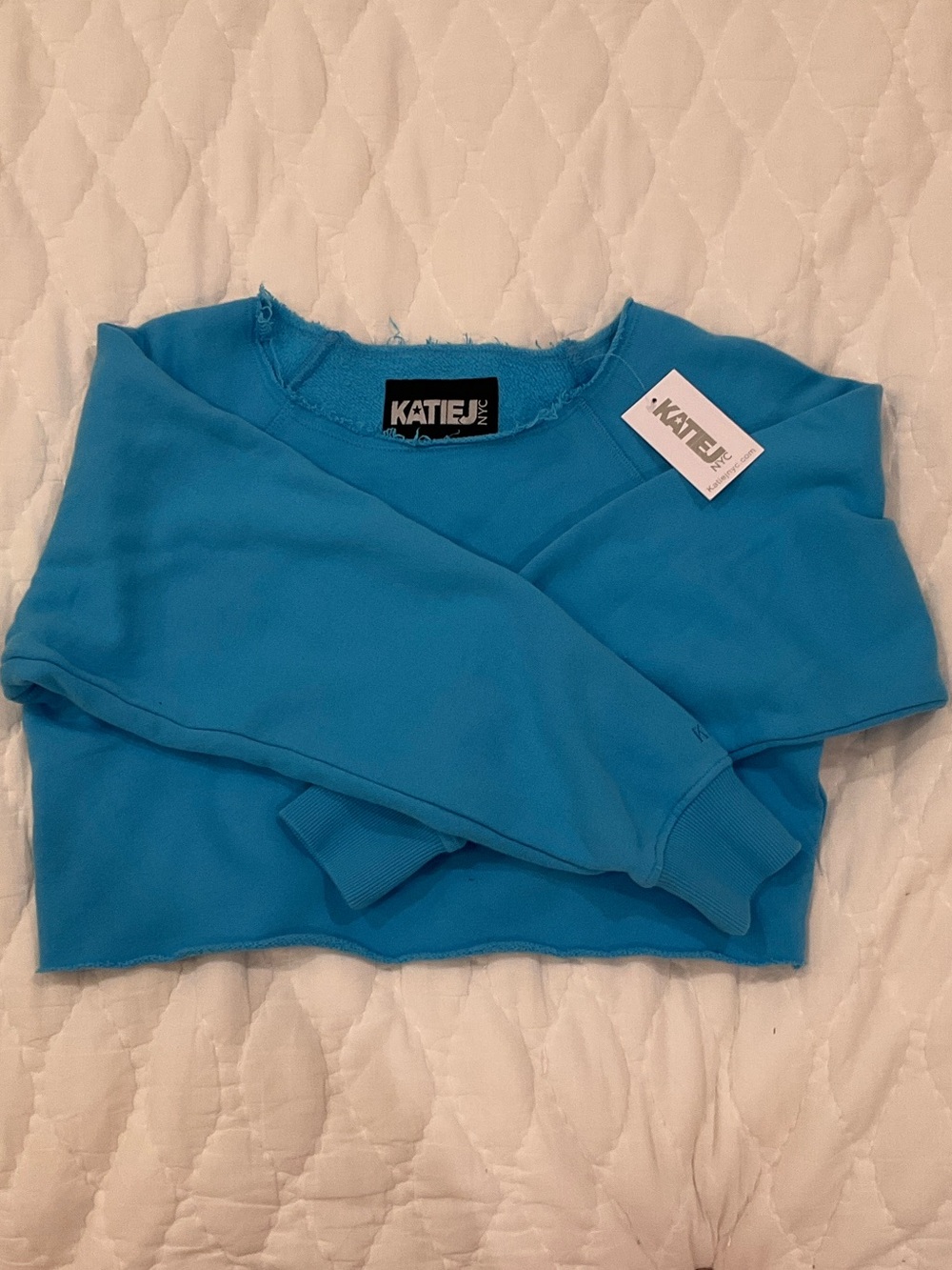 Katie J NYC Turquoise Blue Cropped Crewneck Sweatshirt